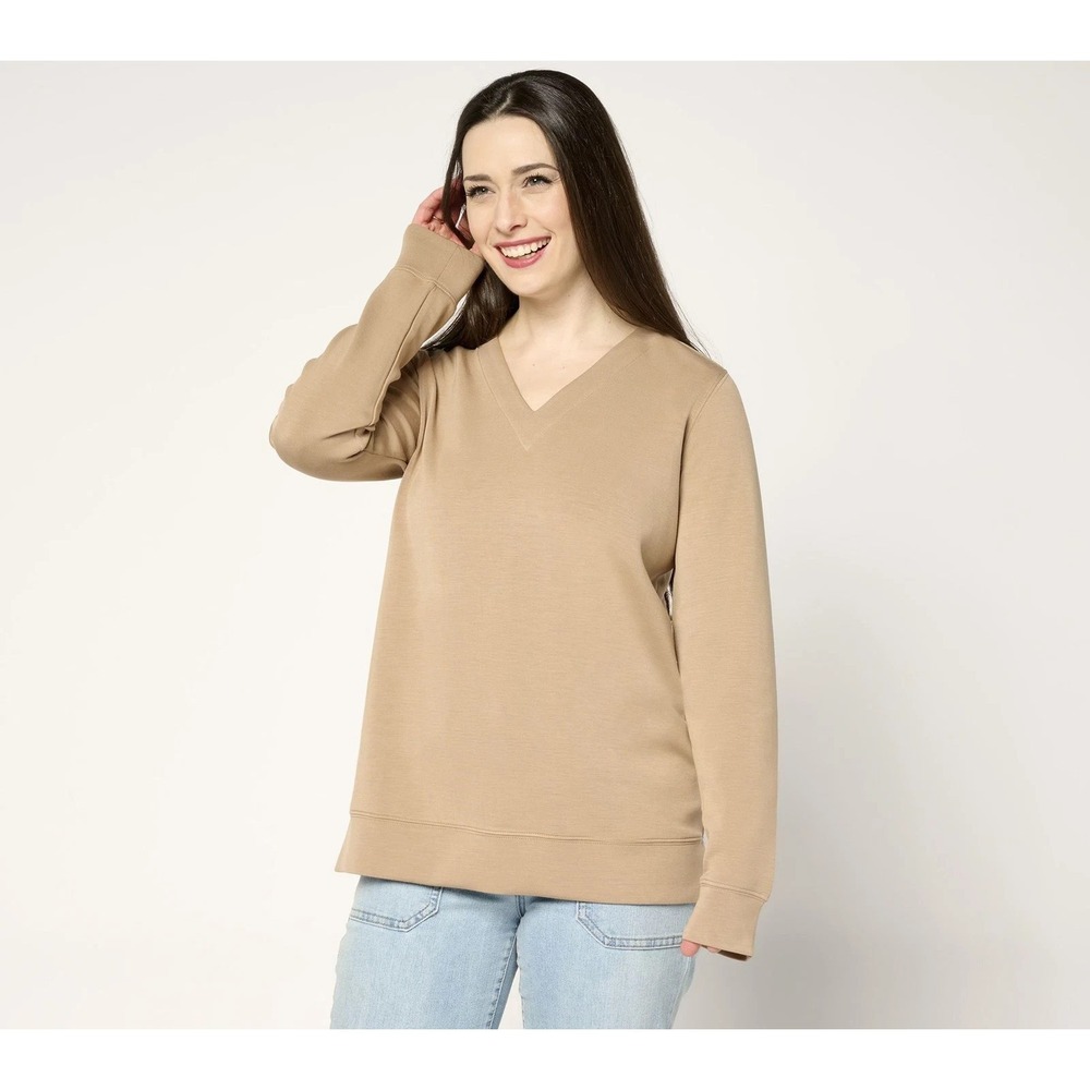Belle by Kim Gravel ScubaLuxe Sunset Hues V Neck pullover Portabella, X-Large